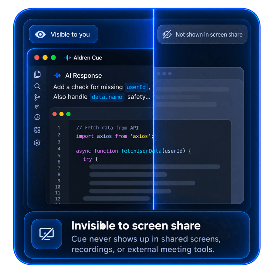 Aldren Cue is invisible to screen share - Visible to you, not shown in screen share